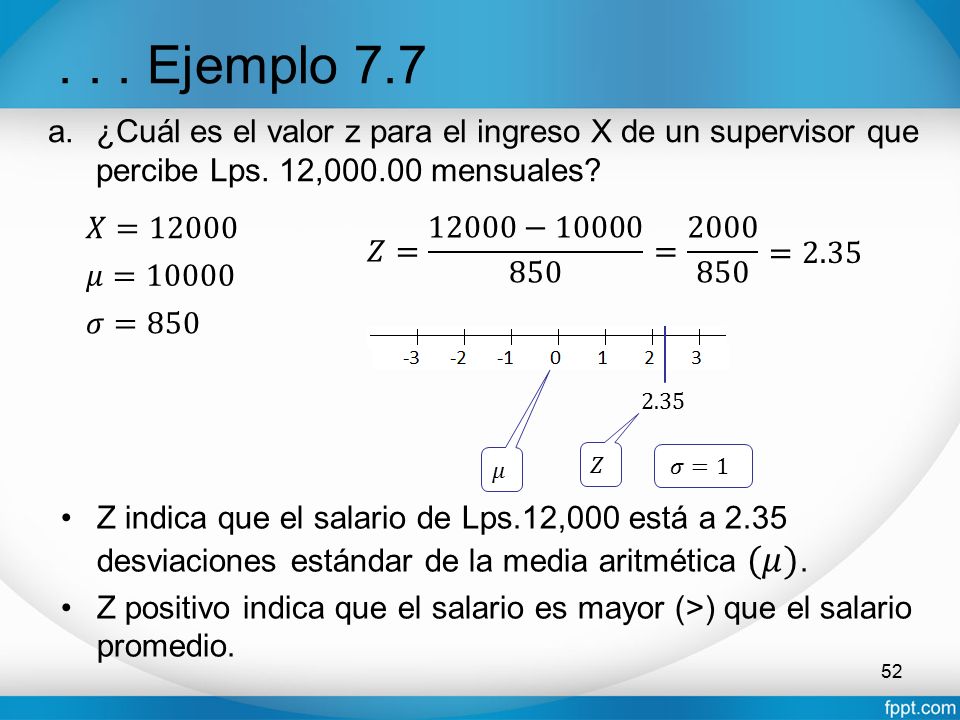 . . . Ejemplo 7.7 ¿Cuál es el valor z para el ingreso X de un supervisor que percibe Lps. 12, mensuales