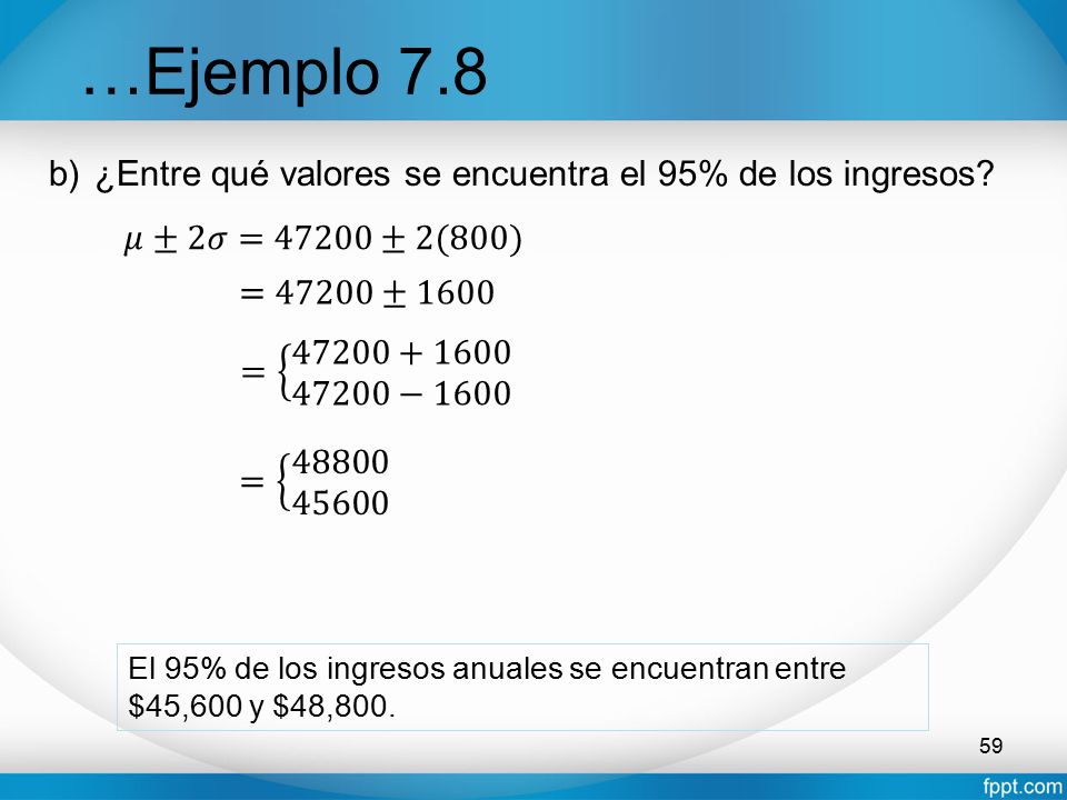 …Ejemplo 7.8 ¿Entre qué valores se encuentra el 95% de los ingresos