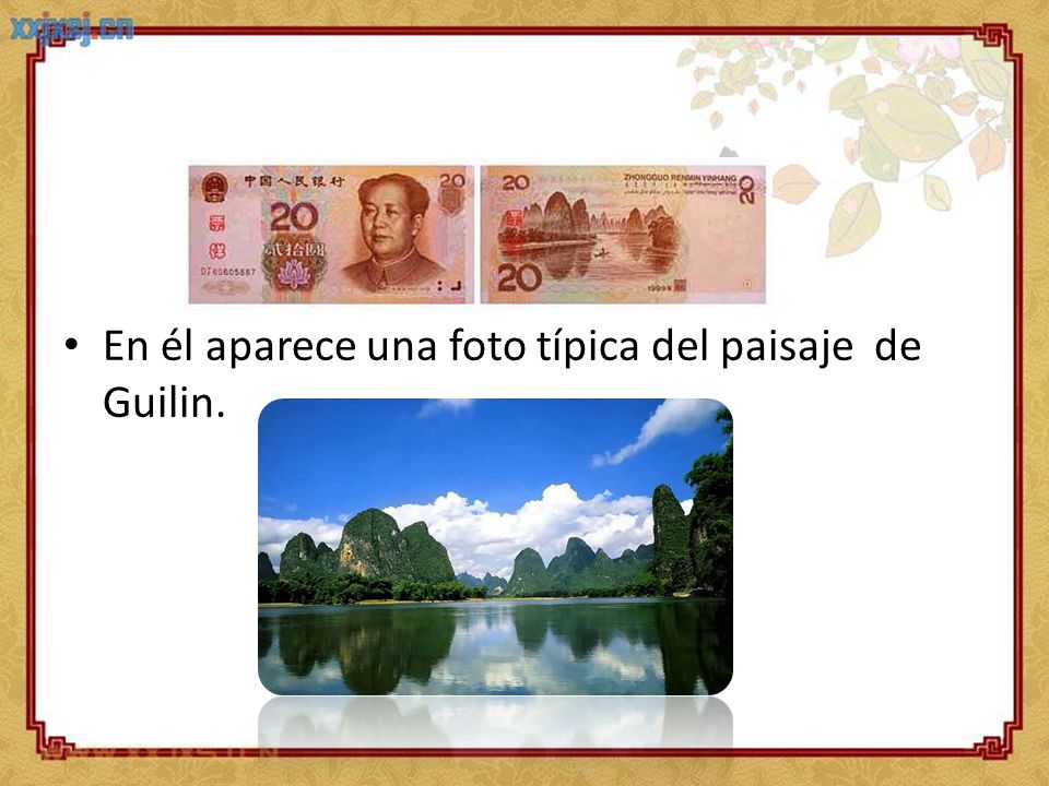 En él aparece una foto típica del paisaje de Guilin.