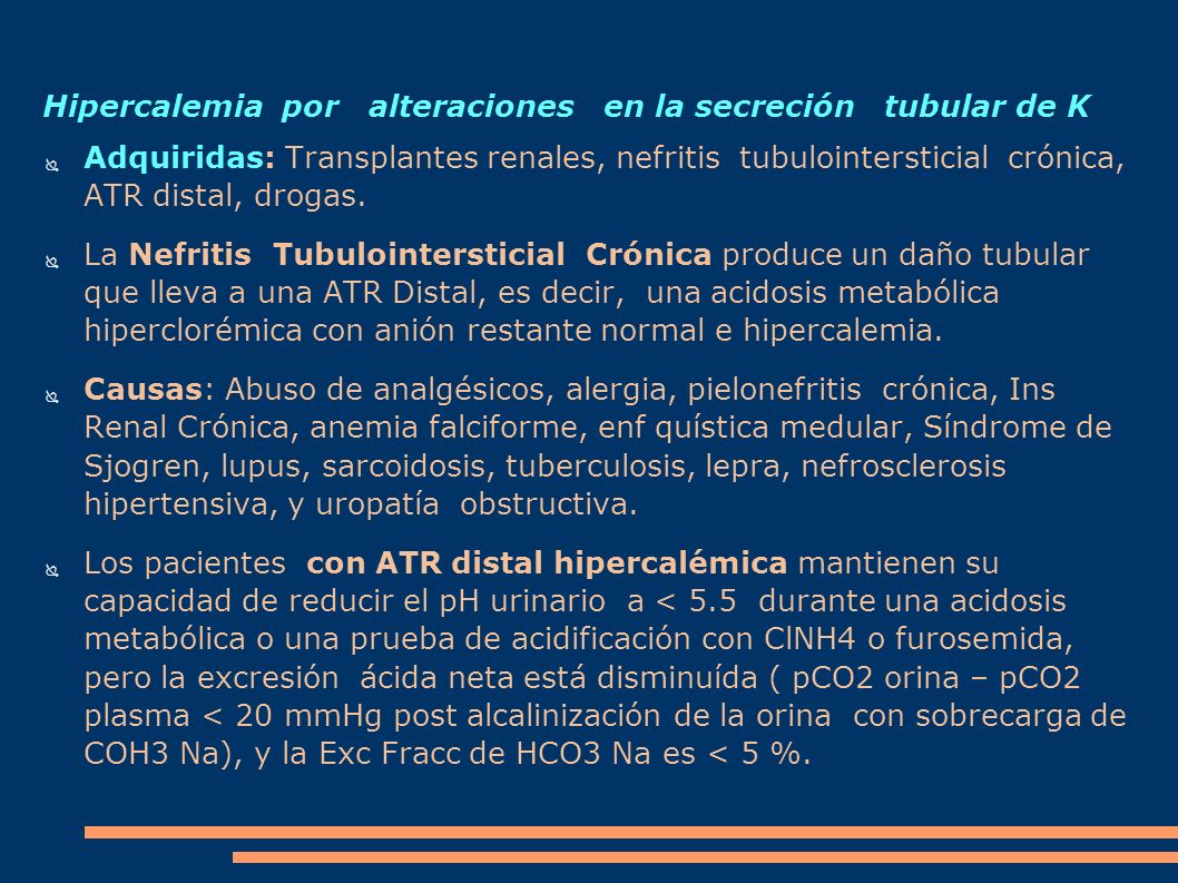 Hipercalemia por alteraciones en la secreción tubular de K