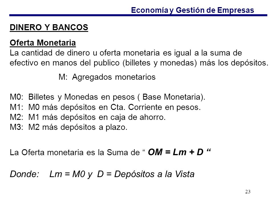 Donde: Lm = M0 y D = Depósitos a la Vista