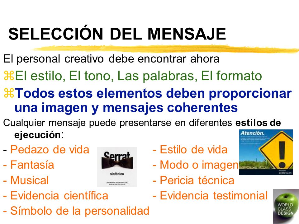 SELECCIÓN DEL MENSAJE El estilo, El tono, Las palabras, El formato