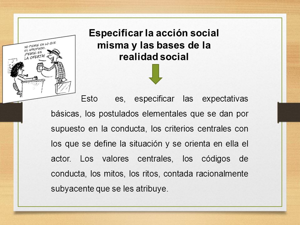 Especificar la acción social misma y las bases de la realidad social