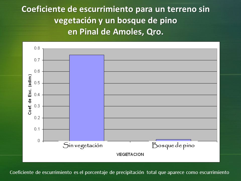 Coeficiente de escurrimiento para un terreno sin vegetación y un bosque de pino en Pinal de Amoles, Qro.