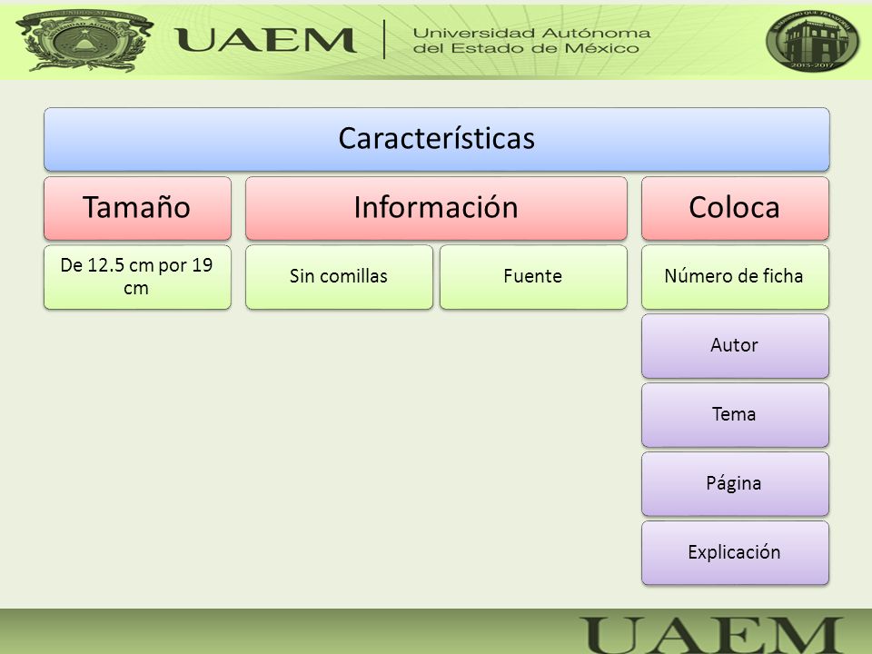 Características Tamaño Información Coloca De 12.5 cm por 19 cm
