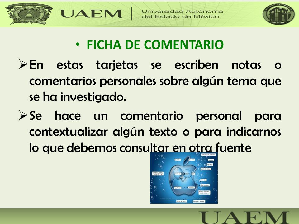 FICHA DE COMENTARIO En estas tarjetas se escriben notas o comentarios personales sobre algún tema que se ha investigado.