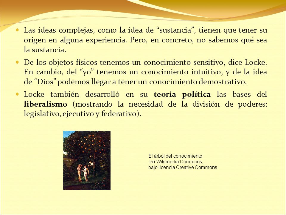 Las ideas complejas, como la idea de sustancia , tienen que tener su origen en alguna experiencia. Pero, en concreto, no sabemos qué sea la sustancia.